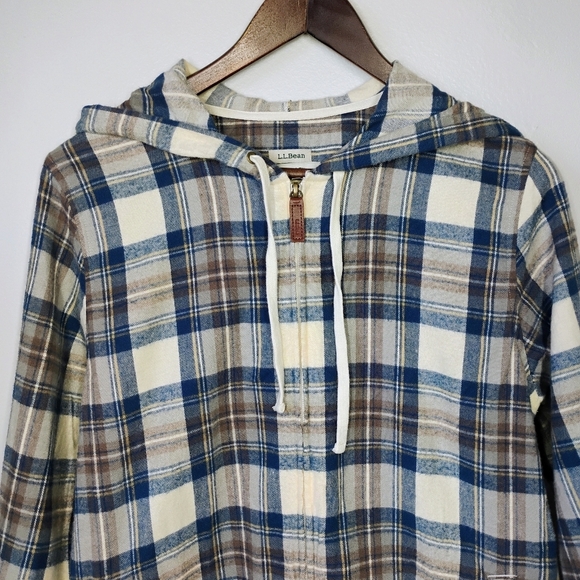 LL Bean Scotch Plaid Flannel Shirt Relaxed Fit Zip Hoodie Granola Size Small - Picture 4 of 15